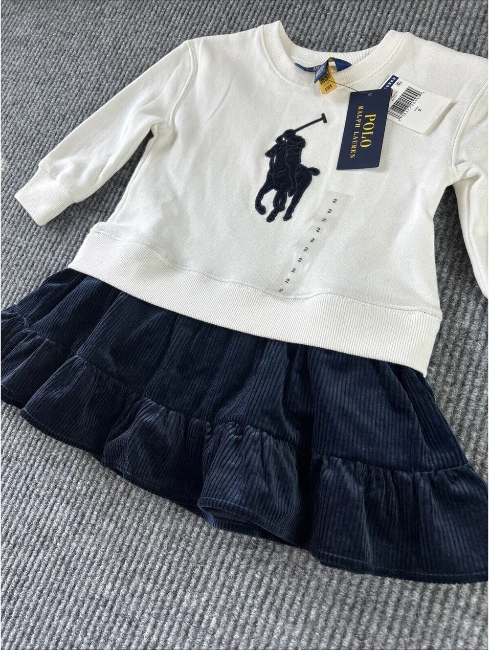 POLO RALPH LAUREN GIRL'S VELVET RUFFLE HEM SWEATSHIRT DRESS SIZE 2 Cotton Blend